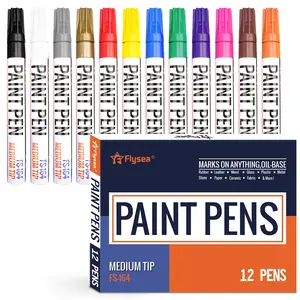 12 Color Quick-Drying Permanent Paint Pens, Waterproof Oil-Based Markers Set, Ideal for Tires, Rocks, Wood, Glass, DIY Crafts, All Surfaces