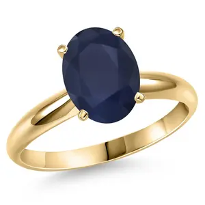 Gem Stone King 14K Yellow Gold Blue Sapphire Engagement Ring For Women | 4.50 Cttw | Oval 11X9MM | Gemstone September Birthstone | Wedding Engagement Anniversary Promise Ring For Women
