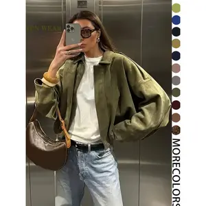 Women's Military Jacket, Army Green Loose Fit Coat Outerwear For Spring & Autumn