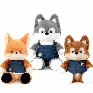 13.8in Running Plush Series Husky Fox Big Bad Wolf Plush Toy with Denim Outfit Fun Running & Splitting Design Perfect Gift for Kids & Plush Lovers  Kawaii  plushies stuffed animals valentine gifts for bf cute boyfriend gifts girlfriend gift Men gifts toys