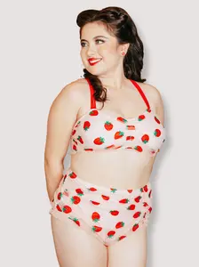 [PLUS SIZE] 1950S LACE STRAWBERRY CAMI TANKINI SET Quick Dry Swimwear Bandeau Halter Bikini