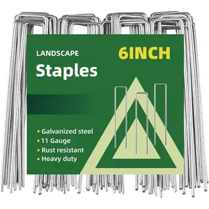 6 Inch Galvanized Landscape Staple, 11 Gauge Heavy Duty Garden Stakes for Barrier Fabric,Tent Stake, Stakes Ground Anchors (25)