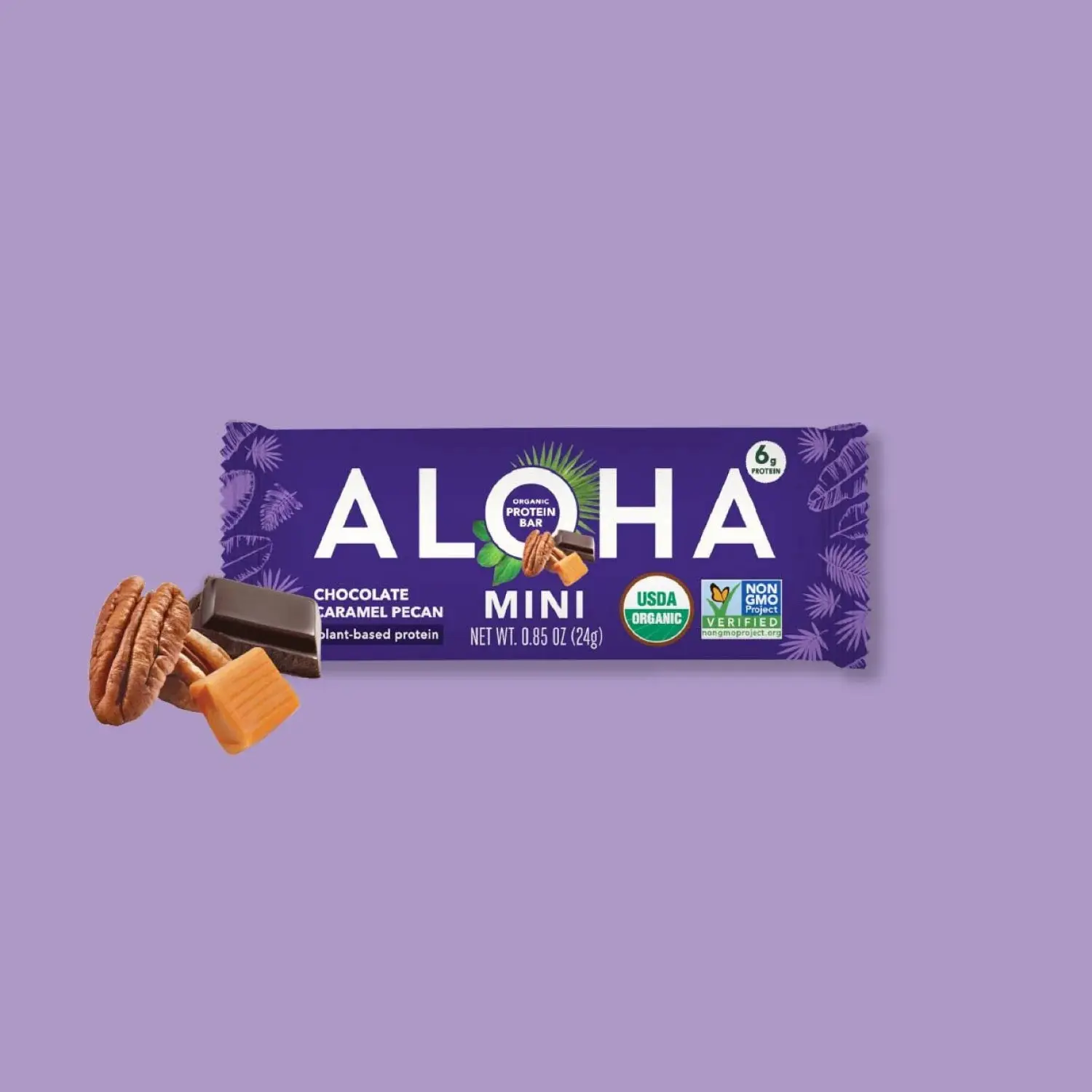 ALOHA Chocolate Caramel Pecan Mini Protein Bars | 20 Mini Bars | 6g Plant Protein, Only 2g Sugar Each | USDA Organic, Vegan, Gluten-Free | Dark Chocolate + Caramel + Real Pecans