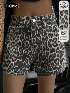 Women's Leopard Print Low-Waist A-Line Shorts, Summer Outing Shorts, Summer Anti-Exposure Butt-Lift Slimming Straight Leg Pants, Trendy Fashion Bottoms