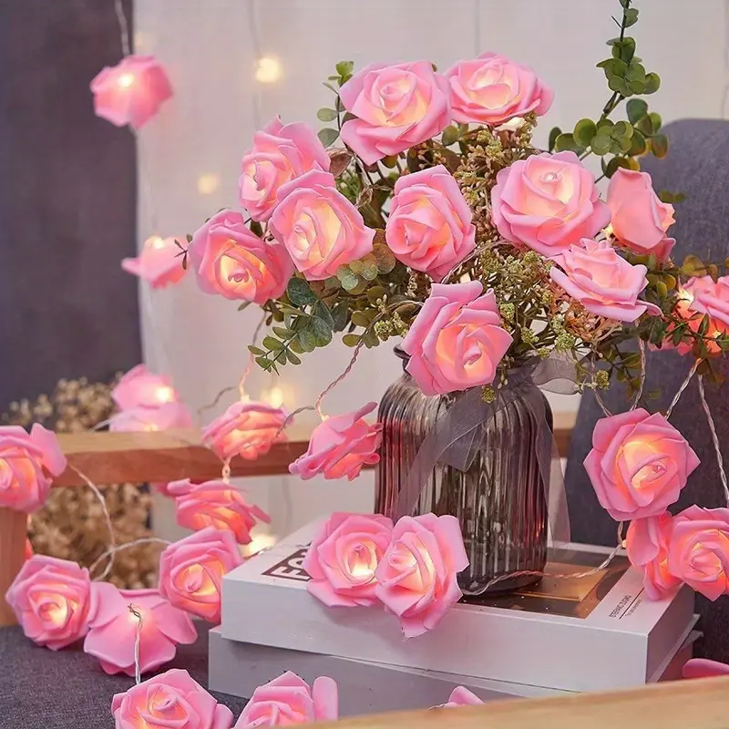 LED Rose Flower String Lights, Warm Light Atmosphere Light Fairy String Lights for Indoor & Outdoor, DIY Decoration for Mother's Day, Valentine's, Wedding, Garden Party