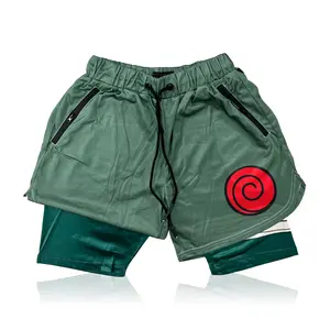 Anime Compression Shorts (Rock Lee) Breathable Menswear Polyester Soft Elastic Layer Overall Pocket