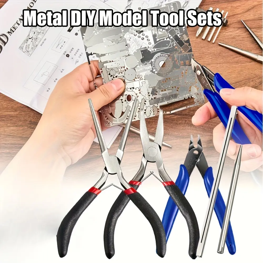 10-Piece Compact & Portable Corrosive-Resistant Metal DIY Model Tool Set - Different Sizes Tab Edge Bending Assist Tools (Cylinder, Cone Shapes), Multi-Function Pliers for 3D Metal Jigsaw Puzzle Assembly, Hiking, Easy to Store