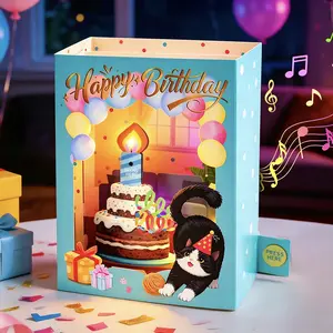 Blow Out Candle & Play Music Birthday Card | Funny 4D Pop-Up Cat Birthday Card, Unique Birthday Surprise Gift for Family Friends