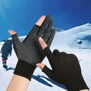 Non-Slip Dual-Finger Gloves, Breathable Protection, Warm Handwear, Ideal for Fishing Cycling Driving, Knitted Polyester Fabric