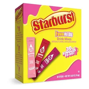SINGLES TO GO! Starburst Variety Pack, Watertok Powdered Drink Mix, Includes 3 Flavors, Strawberry, Cherry And Fruit Punch 1 Box (30 Servings)