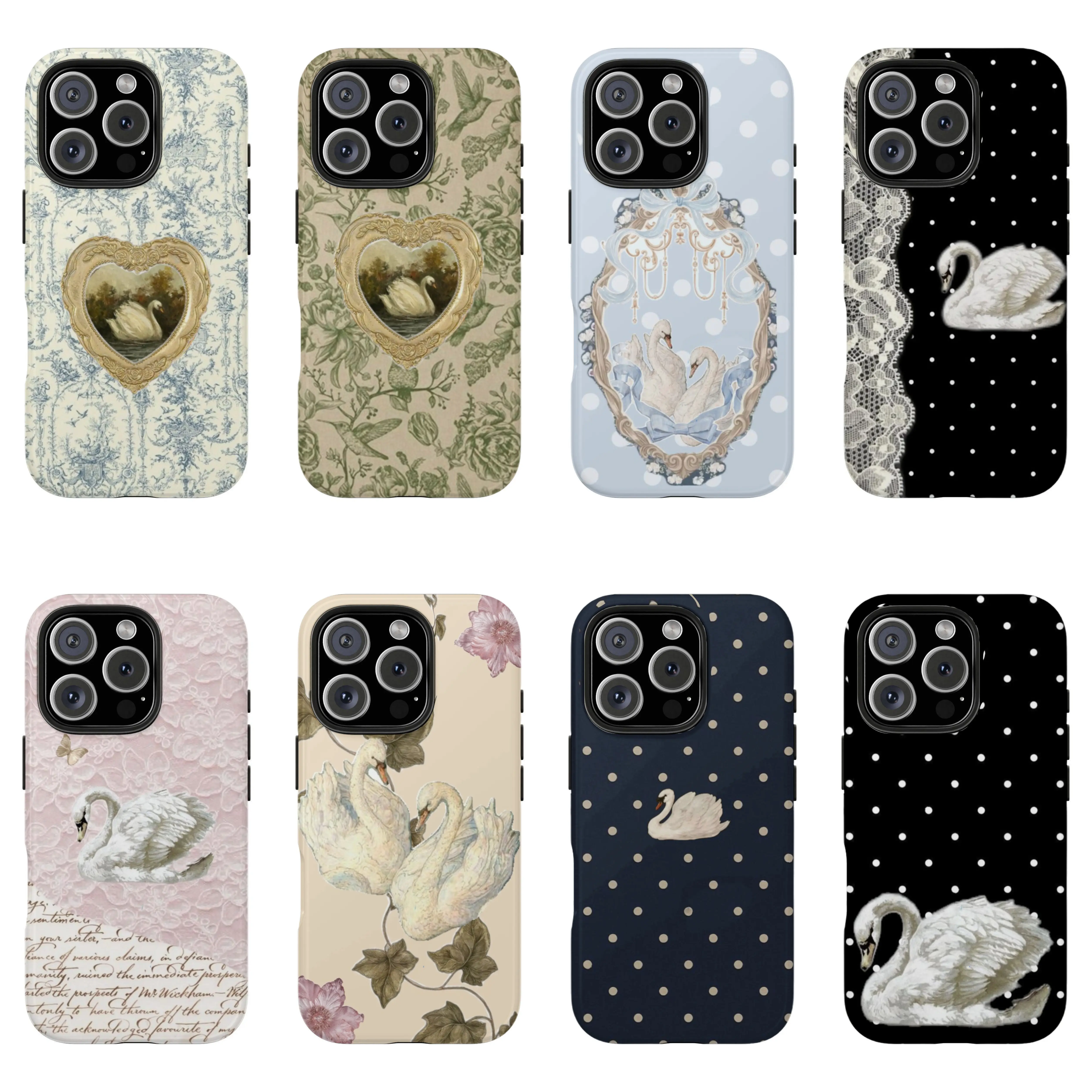 Viral Rococo Swan Print Smartphone Case - Soft Romantic Aesthetic Cloth Cover, Custom Coquette Swan Lace Design, Handheld Cellphone Case Compatible for iPhone 17-12, 11, Perfect Holiday Gift, Protection