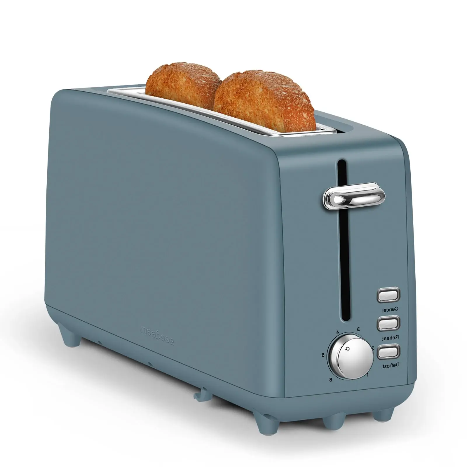 2-Slice Long Slot Toaster, Stainless Steel Compact Toaster, 6 Browning Levels, 10" Extra-Long Slot for Bagels & Artisan Bread, Defrost, Cancel, Removable Crumb Tray, Surf