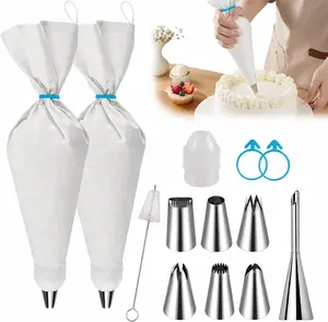 Reusable Piping Bags and Tips Set, 16" Leak-Proof Cotton Pastry Icing Bags with Frosting Tips, Eco-Friendly Baking Kit for Cake Decorating Cupcakes Cookies for Home Bakers & Beginners