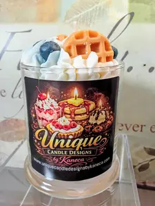 Unique Candle Designs By Kaneca - Blueberry Maple Waffle Candle. 13 oz. Large Dessert Candle