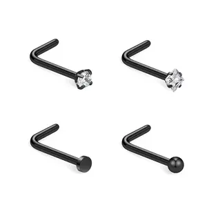 OIDEA Nose Stud Set 20G 316L Surgical Steel L-Shape Bent Cubic Zirconia Rhinestone Diamond Flat Body Piercing Jewelry 4PCS