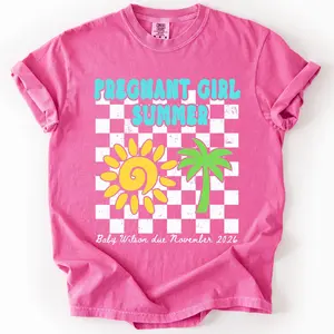 Comfort Colors®Pregnant Girl Summer T-shirt Pregnancy Announcement Shirt Summer Pregnancy Announcement Tee For First Time Mom