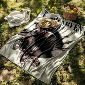 1 piece Game of Thrones: House Targaryen Fire and Blood Sigil themed flannel blanket - Oversized fluffy flannel sofa blanket, suitable for beds and sofas, modern design, all-season use, digitally printed pattern, 100% polyester material, machine