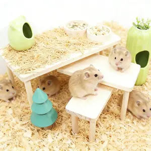 Durable Wooden Hamster Hideaway Platform, Anti-Bite Climbing Table for Small Pets, Stable Decorative Accessory, All-Season Use