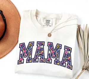 Comfort Colors Floral Mama Varsity Shirt, Flower Letter Mom Tee Trendy Mothers Day Gift