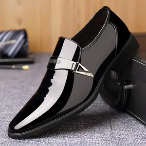 [Men's Formal Loafers] Formal Dress Patent Pointed-Toe Loafer Shoes for Men | Breathable Slip-On Business Office Shoes