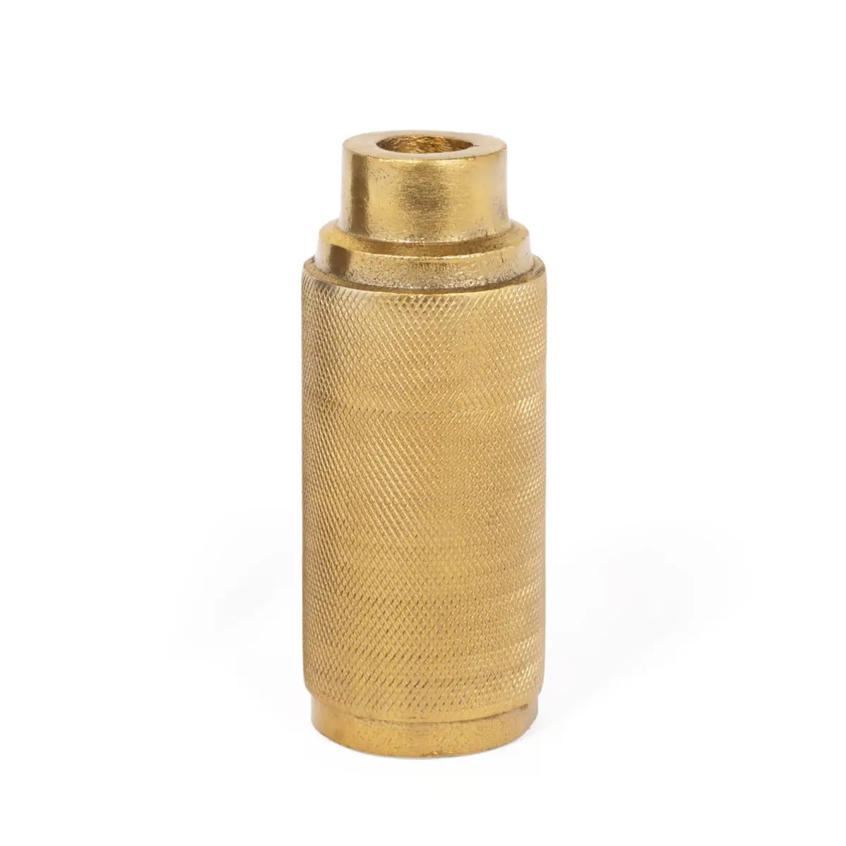 Gold Textured 5-in Aluminum Taper Geometric Candle Holder - 360-Degree Rotatable 360 Stand, Decorative Home Supplies Room Decor, Contemporary Home Accent for Wedding, Engagement