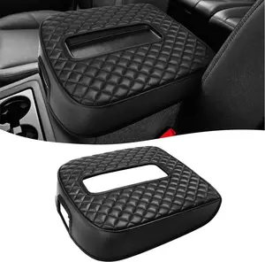 Center Console Armrest Cover for 2007-2014 Chevy Silverado & Tahoe & Avalanche & Suburban, GMC Sierra & Yukon, Vinyl Leather, Floor Console Bucket Seat, Black
