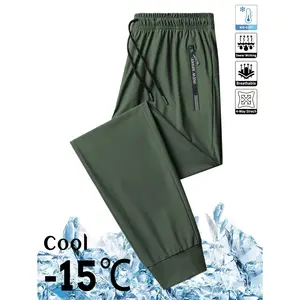 Men's Ice Silky Joggers, Drawstring Casual Sports Long Pants, Breathable Cooling Stretch Quick-Dry Solid Color Pants, Ideal for Spring Summer Running and Outdoor Sports