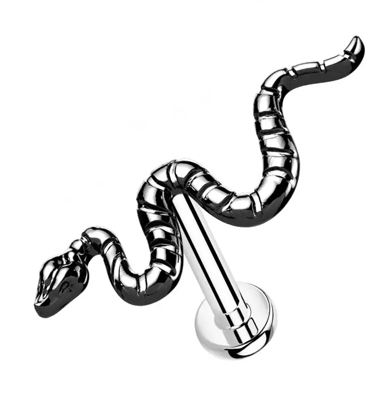 Black PVD Snake Titanium Threadless Labret, Vertical Labret Jewelry, Piercing Accessory, Labret Piercing Jewelry