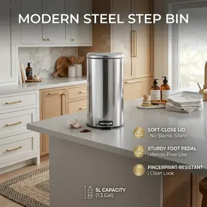 Garvee Modern 30L Round Trash Can 8 Gallon Stainless Steel Step Bin Space Saving Cylindrical Waste Container With Silent Soft Close Lid For Home Office