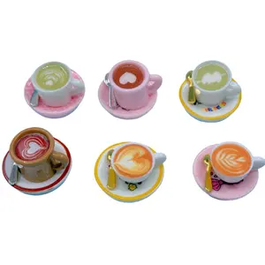 Relaxing Mini Latte Art Coffee Ornament, Stress-Relief Desktop Decoration, Dollhouse Miniature Scene Accessory Set Cat Adventure Crew