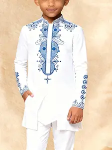 Ethiopian Style Boys' Stand Collar Embroidery Set, Ethnic Clothing, Stage Performance, Traditional Costume