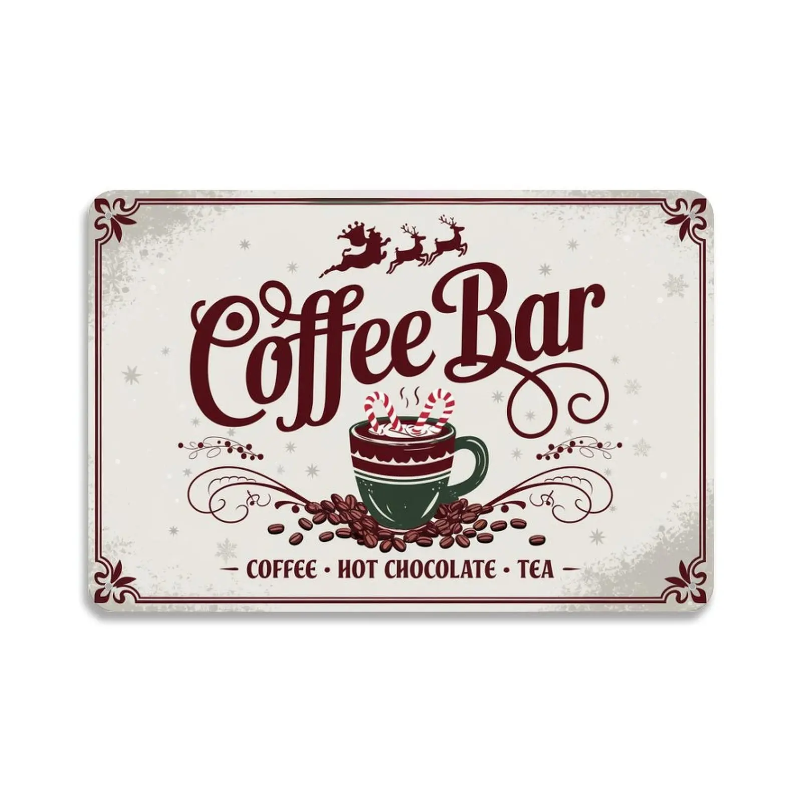 Vintage Christmas Coffee Bar Metal Sign Print Aesthetic Room Decoration for Home Bedroom Kitchen Bar Garage Cafe Dorm Bathroom Wall Decor 8 X 12， Easy to Hang