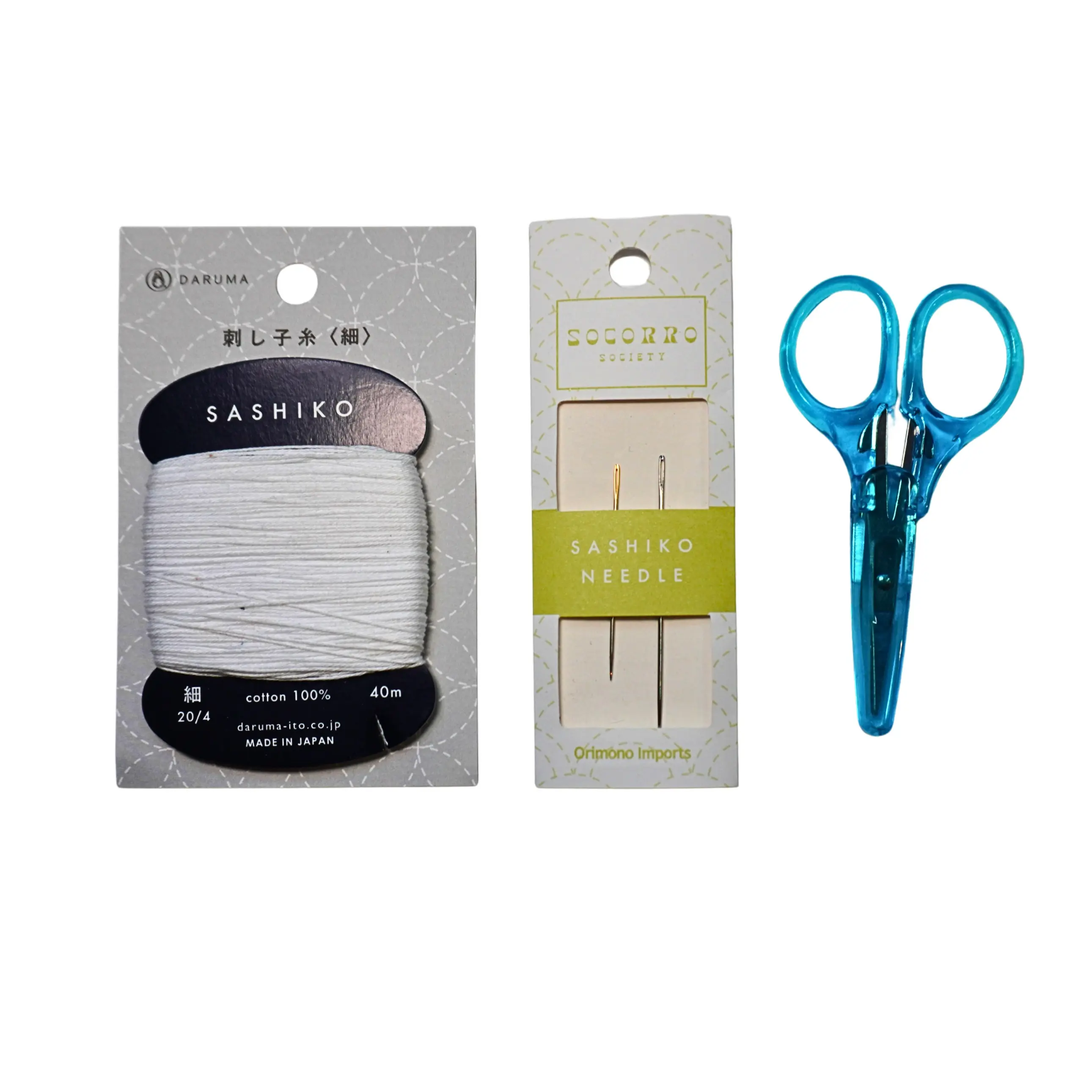 Socorro Society Visible Mending Patterns Add-On Kit - Sashiko Needles, Scissors, 100% Cotton Thread, Stitch & Wash Away Features - Sewing Craft Supplies