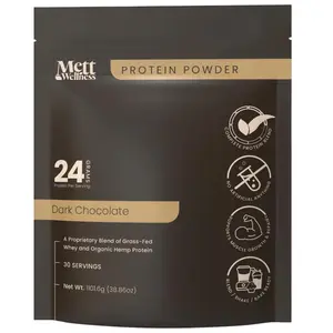 Mett Wellness Protein Powder | Dark Chocolate Grass-Fed Whey + Hemp Heart Protein | 24g Protein Per Serving | 30 Servings