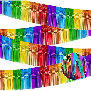 4 Pack 10  Colorful Foil Fringe Garland Rainbow Tinsel Streamers Banner Fringe Curtain Banner for Parade Floats Graduation Homecoming Carnival Birthday Pride Party Decor (Rainbow)
