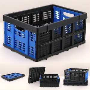 55L Heavy Duty Milk Crate Collapsible, Foldable Storage Crate with Handles, Stackable Plastic Crates for Groceries, Moving, Camping, Car Storage