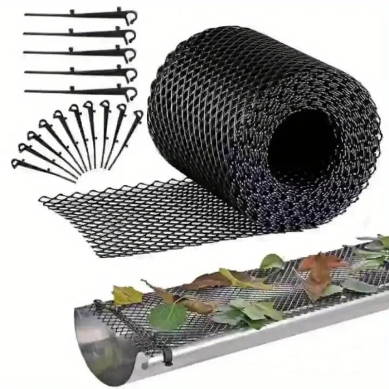 Expandable, Easy-Install Gutter Guard Mesh - 15.01x600.0cm, UV-Resistant Plastic, Bird & Leaf Proof, Water Drainage, Includes Hooks for Secure Attachment