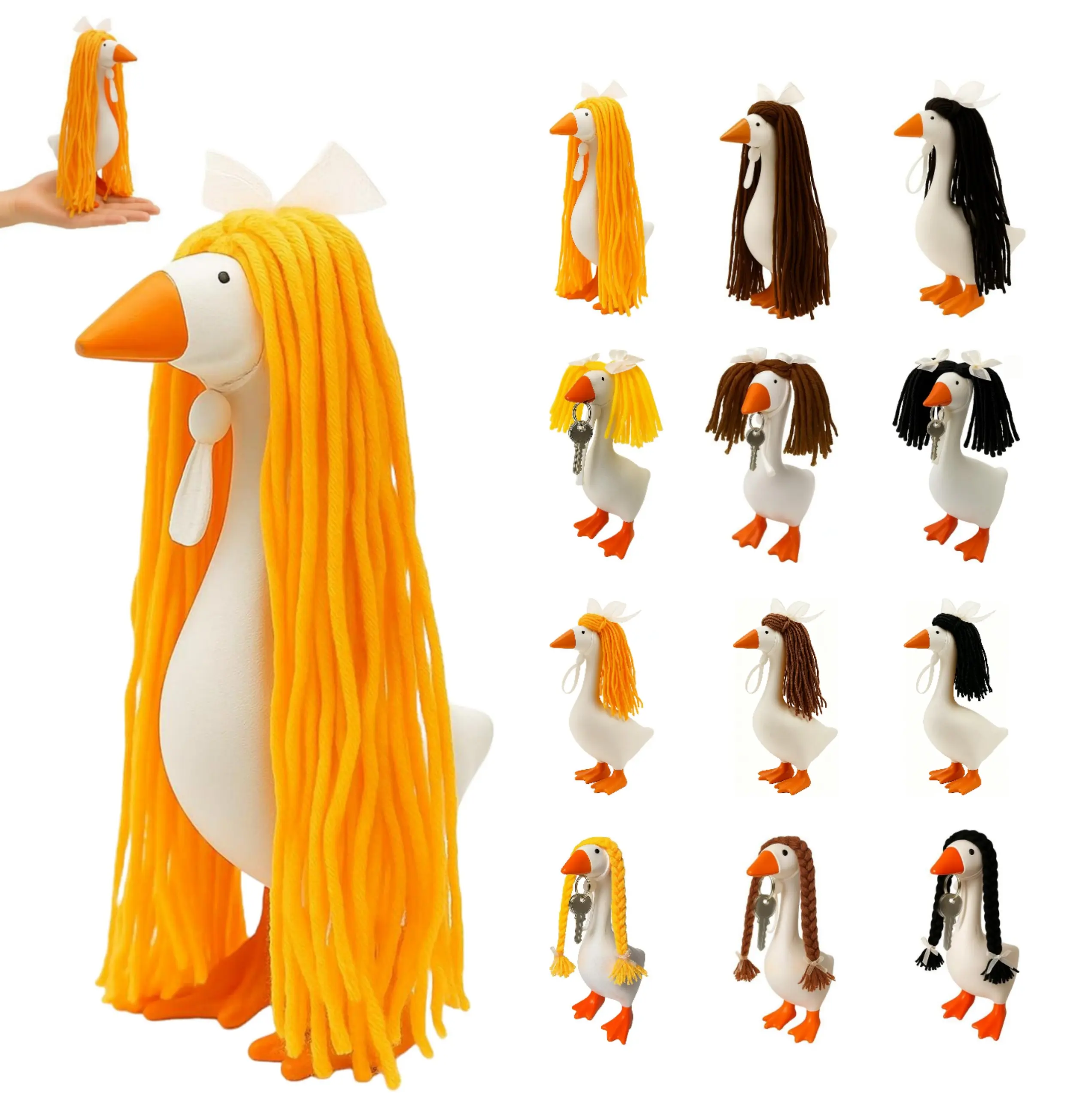 3 Pcs Crochet Goose Wigs, 7-Inch Desk Goose Accessories, Mini Figurine Home Desktop Decor, Cute DIY Specialty Toy Gift for Figurine Enthusiasts, Accessory
