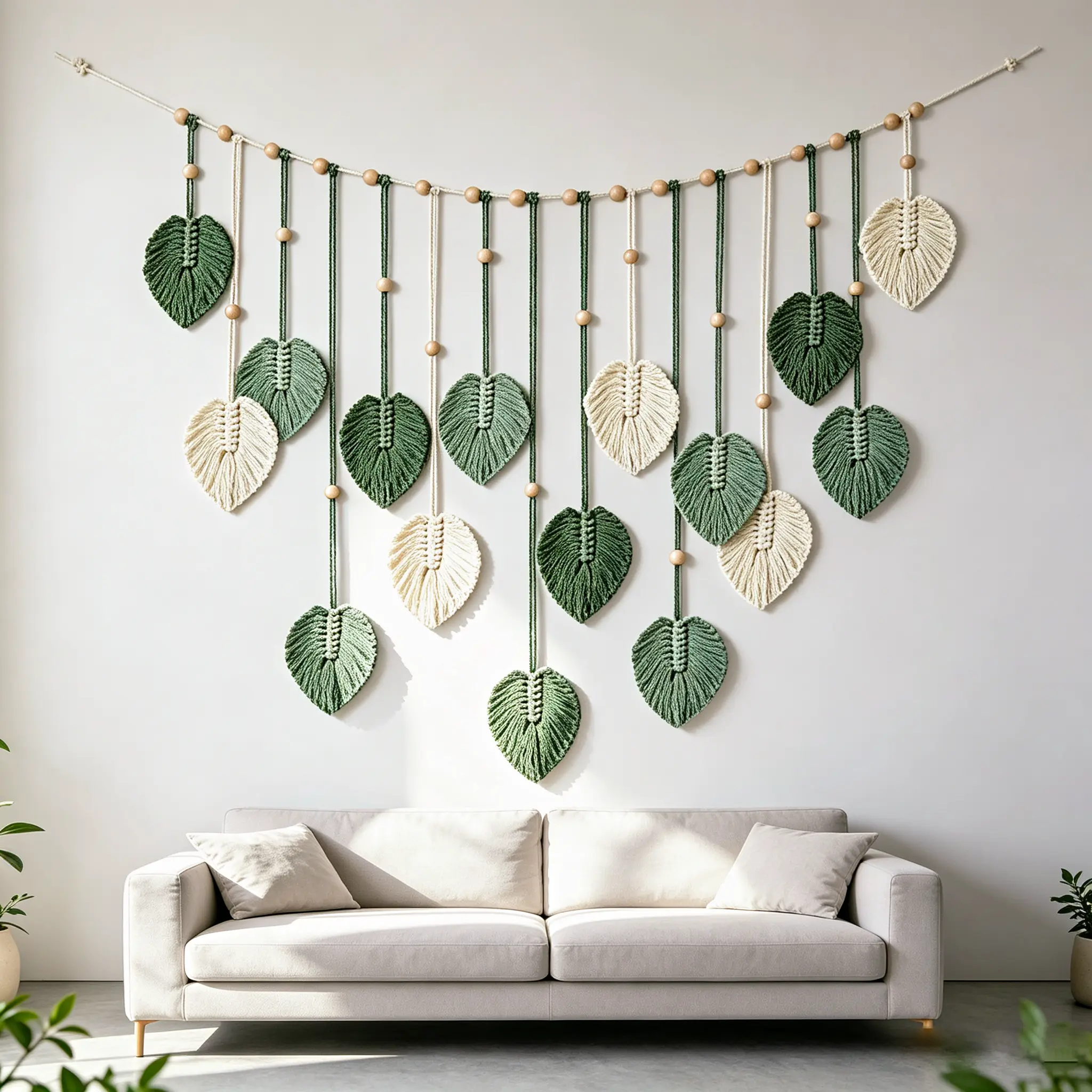 Boho Handmade Macrame Leaf Feather Wall Hanging Tapestry - Green Woven Home Decor for Bedroom, Living Room