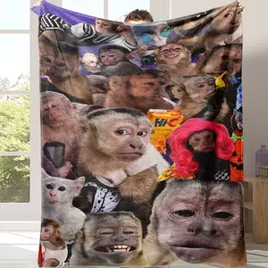 Quirky Crazy Dressed Monkey Meme Collage Flannel Throw Blanket, Fluffy Warm Snuggle Plush Blanket for Couch Napping & Travel, Creative Funny Keepsake Present for Birthdays, Christmas and All Special Occasions