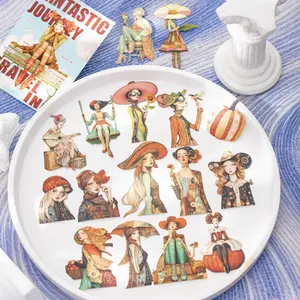 25 Sheets/bag Sticker Pack, Leather Paper Material, Fantasy Journey Series Retro Character Theme Decorative Stickers for Journals & Bottles, DIY Sticker