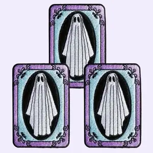 Gothic Ghost Embroidered Iron-On Patches Set of 3 with Hot Melt Adhesive Backing for Clothing Backpacks Jackets Denim Easy Application via Heat Press or Sewing