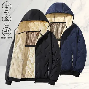 Men's Winter Warm Jacket, Fleece Lining, Regular Fit, Polyester Fabric, Machine Washable, Suitable for Cold Weather, Casual Style, Medium Size Coat, Solid Color Men's Top, Outdoor Casual loose