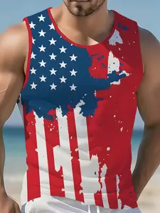 Men's Latest Style Vest, Casual Sleeveless Top, Usa Flag Print, Breathable, Comfortable Fit, Summer Streetwear, Outdoor Fitness