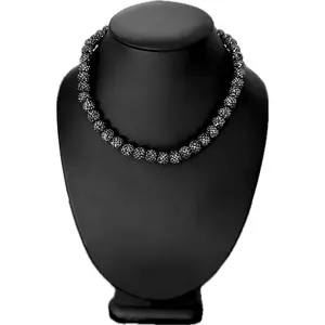 Iced Bling Disco Ball Rhinestone Crystal Bead Baseball Drip Necklace Hematite Dark Gray