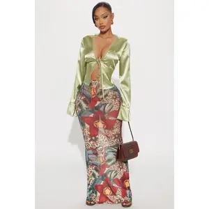 In Full Bloom Mesh Maxi Skirt - Brown/combo