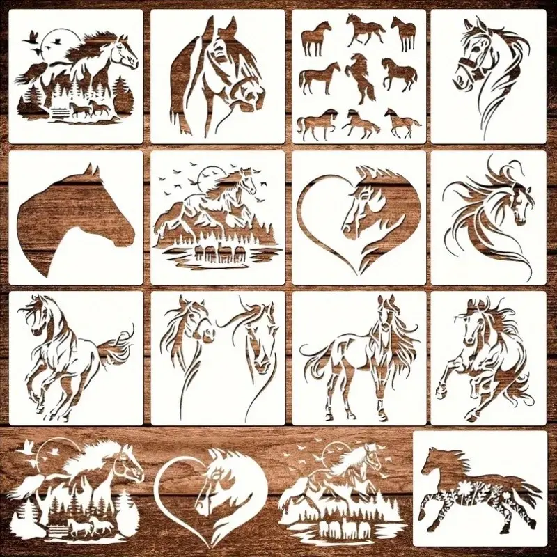 13 Reusable Horse Templates for Wood Painting, Plastic Barn Decor, Wall Canvas Animal Templates, Wood Burning Templates for Woodworking Art, Diy Painting Tool, Diy Painting Supplies