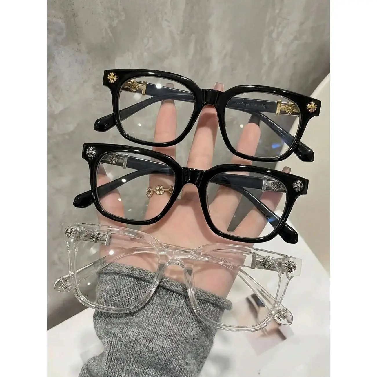 Fashion Square Flat Mirror Set, Luxurious Cross Design, Unisex Blue Light Blocking Glasses, Lightweight Stylish Eyewear