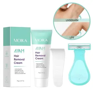 4-in-1 Painless Hair Removal Cream Set with Scraper & Trimmer - Gentle Depilatory for Sensitive Skin - Fast Acting Formula for Smooth Legs, Arms & Bikini Area - Moisturizing & Brightening Care for Men & Women