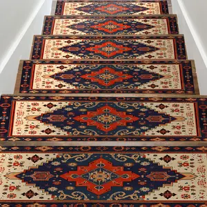 15pcs Stair Mat, Thickened Step Pad 8 Inch x 30 Inch Rubber Backed Non-Slip Mat Vintage Style Stair Mats Indoor Stair Mat Safety Pads for Noise Protection, More Suitable for Pets Youngsters and Elderly